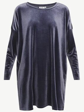 Weekday Slate Blue Velvet Oversized Tunic Dress - Large